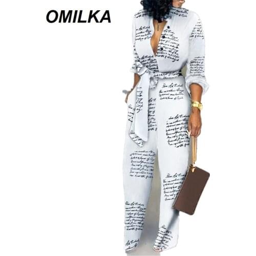 OMILKA Letter Camo Leopard Printed Rompers and Jumpsuits 2019 Autumn Winter Women Long Sleeve V Neck Bandage Club Party Overalls