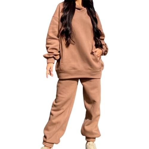 Women tracksuit Elegant Solid Sets For Women Warm Hoodie Sweatshirts Long Pant Fashion Two Piece Sets спортивный костюм женск