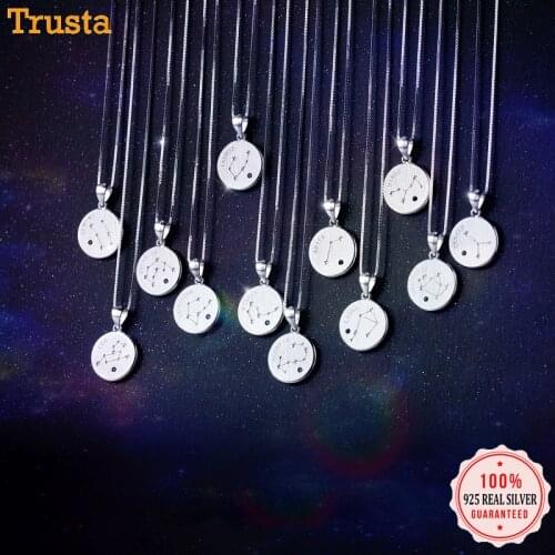 Trustdavis 925 Sterling Silver Minimalist Round Constellation Pendant Necklace For Women Charm Choker Box Chain Gift DA435