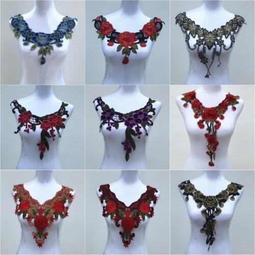 1Pcs Red Series Lace fabric Dress Applique Motif Blouse Sewing Trims DIY Neckline Collar Costume Decoration Accessories 28-36