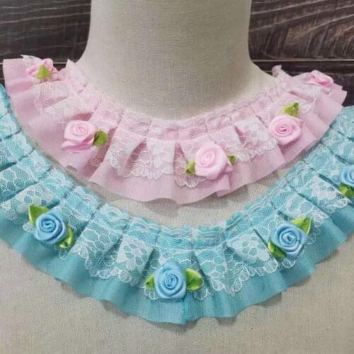 1Yards Pleated Guipure Flower Rose 5cm Lace Material Embroidery Ribbon Wedding Dress Blue Pink Lace Fabric Sewing Clothing LA23