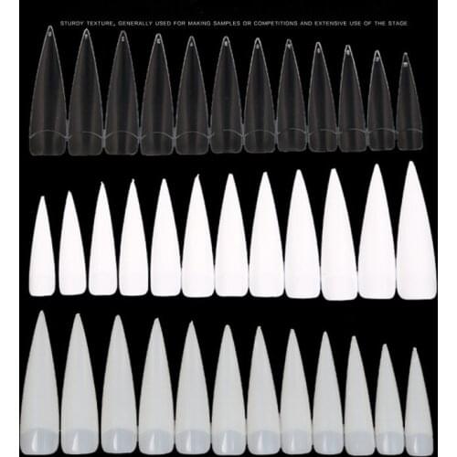 12pcs Long Half False Nails Stiletto/ Square Acrylic Nail Art False Nail Tip Stiletto French Nail Art Tips Tools