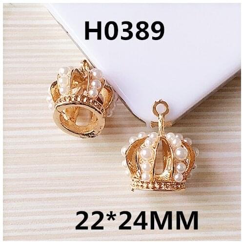 15pcs per lot 2.2cm*2.4cm Pearl Crown Pendant Charms rhinestone Case Cell Phone DIY Alloy Decoration