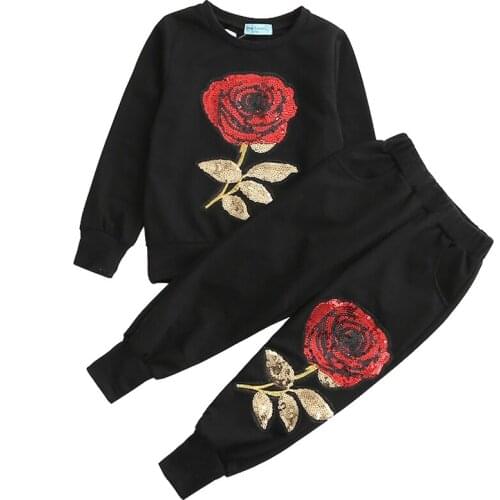 2019 Girls Boys Clothes Sets Children T-shirts Pants Suits Children Rose Floral Bird Sets Sweatshirt Tracksuit for Girl Clothing