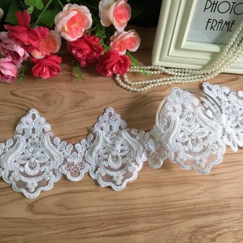 3Yard/Lot Black White Car Bone Nails Beads Paillette Lace Trim Sequins Wedding Dress Clothes DIY Fabric Accessories