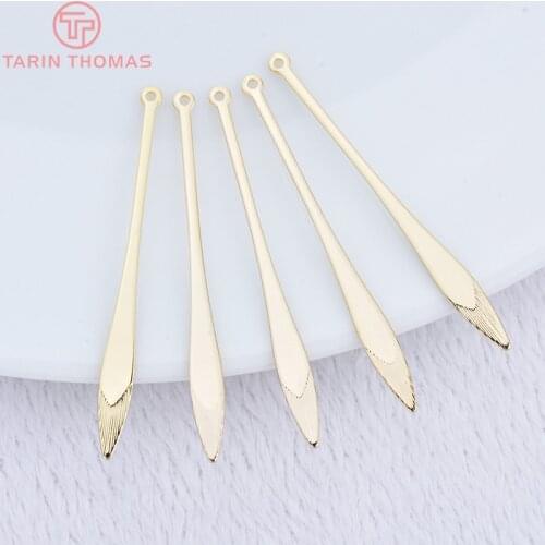 10PCS 48x4MM 24K Gold Color Brass Long Drop Shaped Pendants Charms High Quality Diy Jewelry Findings Accessories