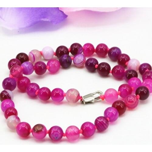 8mm natural agat rose red stripe carnelian onyx round beads necklace for women gifts hot sale chain choker jewelry 18inch B3198