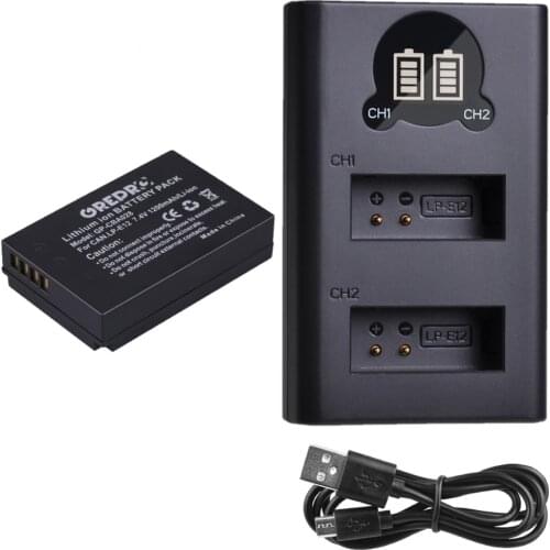 LP-E12 LPE12 Battery + LP E12 Charger with USB and Type-c Port for Canon M 100D Kiss X7 Rebel SL1 EOS M10 EOS M50 DSLR