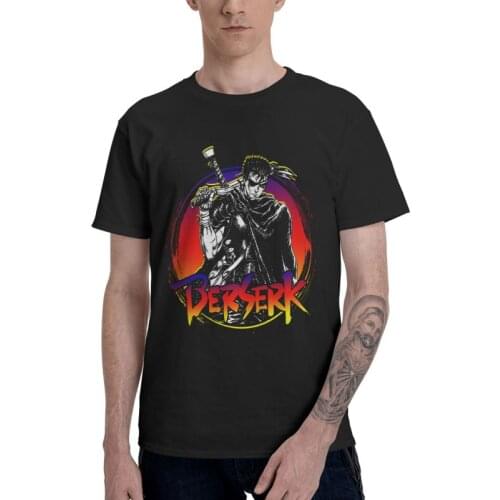 Anime Berserk Gatsu Tshirts Men Leisure Tees Top 100% Cotton T Shirts Short Sleeve Anime Manga Swordsman Guts T-shirts Gift Idea