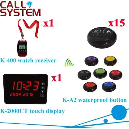 Wireless Communication Calling System For Restaurant Display Watch With Neck Rope Call Bell( 1 display+1 watch+15 call button )