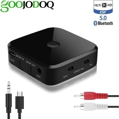 Bluetooth Transmitter Receiver Stereo Bluetooth 5.0 Optical Fiber APTX-HD Audio Music USB Adapter 3.5mm AUX Jack/SPDIF for TV PC