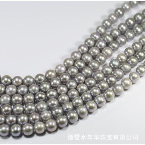 11-12mm AA genuine near round gray grey pearl strands loose beads women lady jewelry DIY