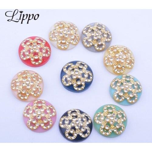 6pcs 20mm Alloy Flower Gold Color Cabochons Resin Rhinestone Black Red Green Cobochon Beads Spacer DIY Jewelry Accessories
