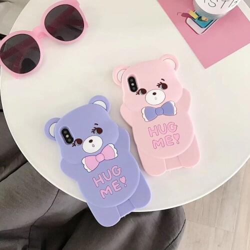 3D Cartoon Kawaii Bow Tie Bear case for huawei p30 p20 lite p smart z y9 prime y6 y5 nova 5i 5 4 3i honor play3 9x pro 8x 10i 20