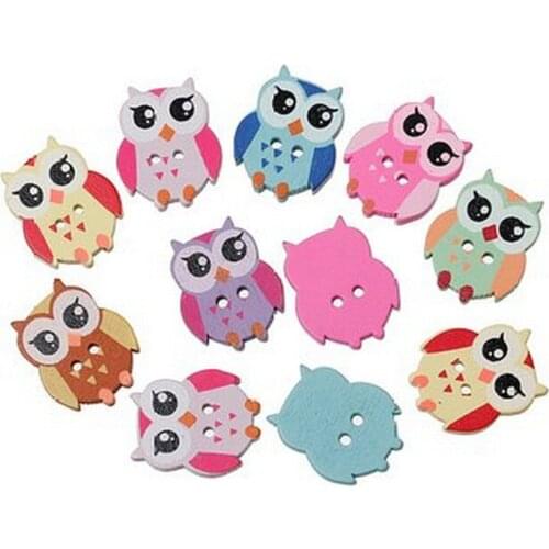 Mixed Owl Shape 2 Holes Wood Wooden Buttons Pack of 100pcs 7NK152