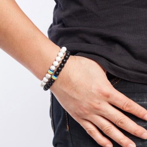 Women Men Rainbow Flag Ball Natural Stone Black Onyx Beads Bracelet June Pride LGBT GAY Couple Jewelry For Love men jewelry