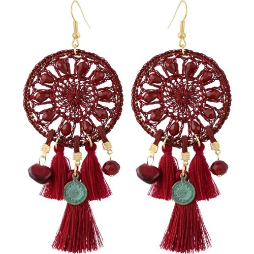 Ethnic Hand-Woven Flower Bohemian Cotton Tassel Earrings For Women Fringe Dangle Earrings Female Statement Wedding Pendientes
