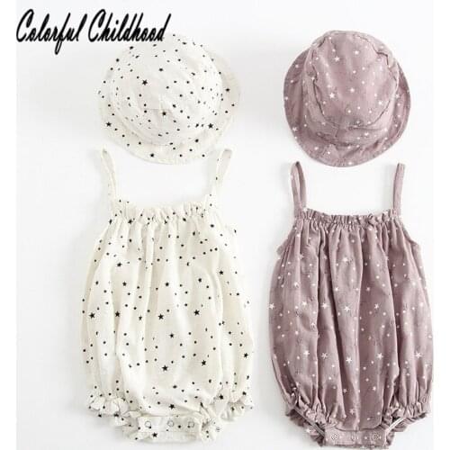 FEERIJT Ins Baby Clothing Newborn Baby Girls Bodysuit 2019 Summer Cotton with Hat Fashion Walkout One-piece Suit Cute Clothes