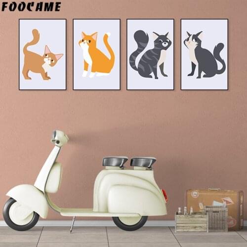 FOOCAME Cartoon Cat Animal Posters and Print Art Nordic Canvas Painting Bedroom Living Room Modern Home Decoration Wall Pictures