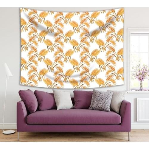 Tapestry Decorative Wheat Pattern Hand Drawn Style Floral Artwork Autumn Countryside Nature Theme