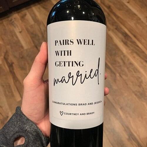 Custom Wedding Wine bottle Label,Pairs well with getting married, Engagement Gift for Couples,Congratulatins Card,Bride Gifts