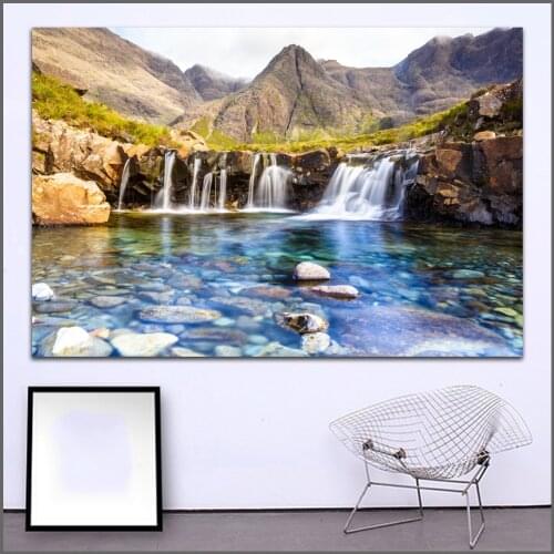 Printing Oil Painting fairy pools waterfall isle of skye scotland art canvas print pictures for living room and bedroom No Frame