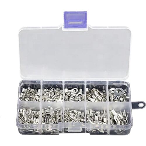 320Pcs 10 in 1 Terminals Non-Insulated Ring Fork U-Type Brass Terminals Assortment Kit Cable Wire Connector Crimp Spade