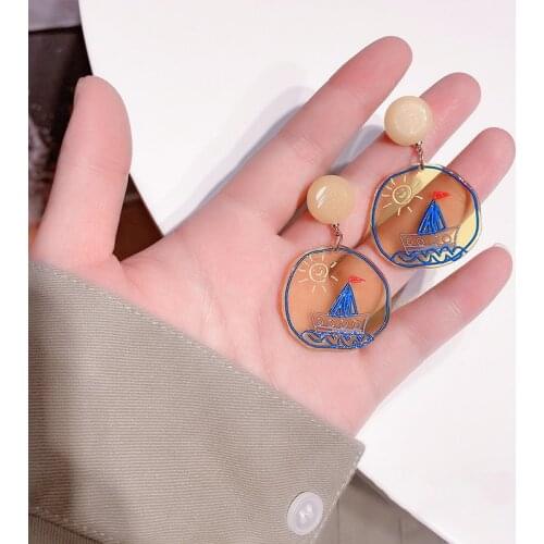 Comic Doodle Earrings Acrylic Fashion Flowers Plant Drop Earrings Cartoon Dangler Women Eardrop Girl Gifts For Friends