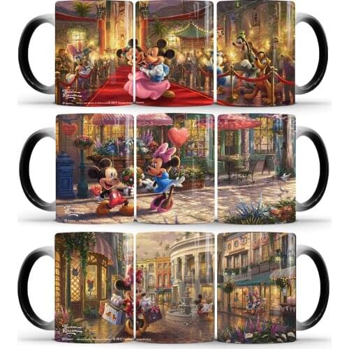 Disney Hot Oil Painting Version of Mickey Mouse Minnie Color Changing Mug Ceramic Thermal Magic Coffee Cup Kid Christmas gift