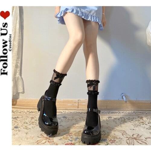 Japanese Harajuku Cute Calf Socks Female Lolita Kawaii Bow Lace Socks Gothic Summer Thin Tube Stockings Halloween Socks Woman