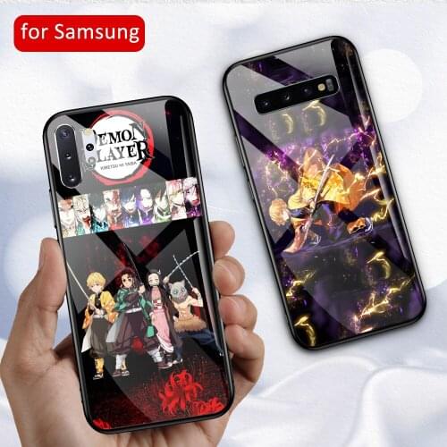 MimoseCase For Samsung S10 Demon Slaye Kimetsu no yaiba Glass Back Covse for S8 S9 S10 plus S10e Note 8 9 10 Plus DIY Glass Case