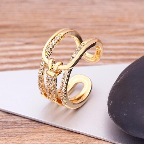 Trendy Design Hollow Inlaid Zircon Double Layers Open Adjustable Rings New Fashion Luxury Korean Jewelry Wedding Party Gift