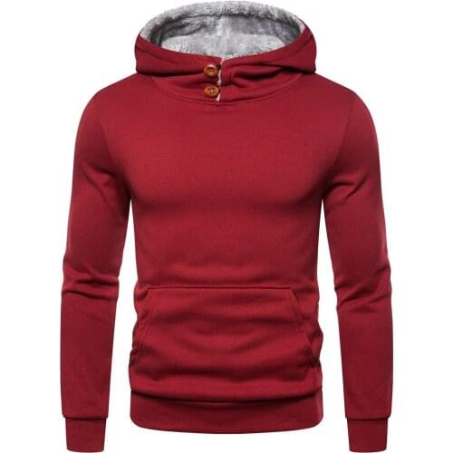 Men Autum Winter Long Sleeve Hooded Sweatshirt Solid Color Outwear Tops Blouse