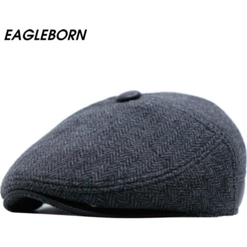 Men Fashion Striped Winter Woolen Beret Ear Protection Cap Winter Dad Hat Men Thick Warm Cotton Hat Men Berets Hats Senior Caps