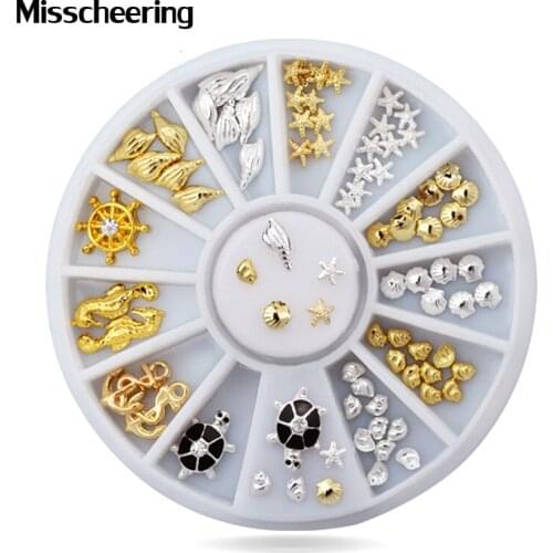 Hot Ocean Sea Style Shell Conch Tortoise Metal Alloy Nail Wheel Set DIY Beauty Nail Art Decoration Accessories