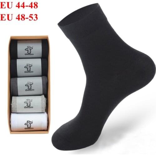 6 Pairs Large Size EU 48-53 Comfortable Crew Mens Socks White Gray Black Breathable EU 44-48 Autumn Winter Mens Cotton Socks