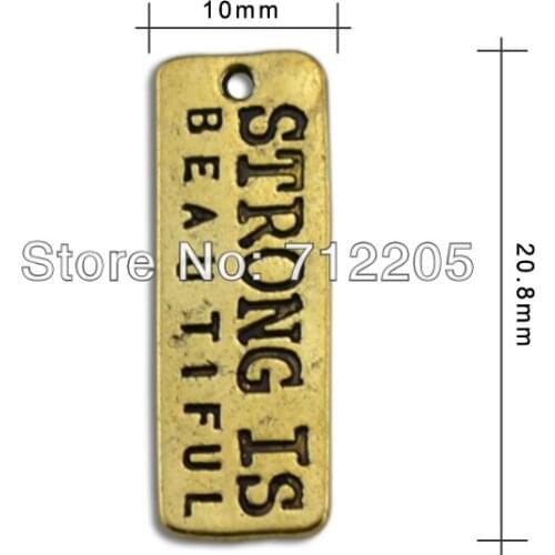 Latest design fashion Antique bronze 50pcs 1 lot Vintage Rectanglet Strong Is Beautiful Pendant Charms(H106833)