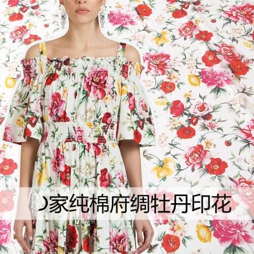 New Peony 100% cotton fabric advanced digital printing direct spray skirt shirt fashion fabric factory direct sales