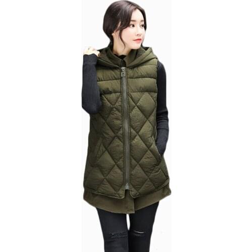 2017 new plus size women autumn winter jacket vest mid-length hooded warm parka cotton wadding female slim waistcoat ZL594