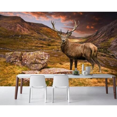 Papel de pared Deer Stones Horns Hill Grass Animals photo 3d wallpaper,living room sofa TV wall bedroom wall papers home decor