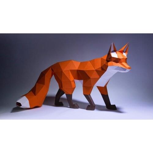 Hunting Fox 3D Paper Model Animal Paper Sculpture Fox Papercraft DIY Kit Desk Decoration for Living Room Home Decoration Crafts