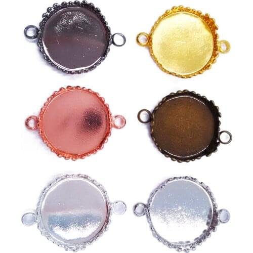Wholesale Lot 1000Piece Round Bezel 15mm Link Connector Blank Pendant Trays Pendant Blanks Double Loop PT10