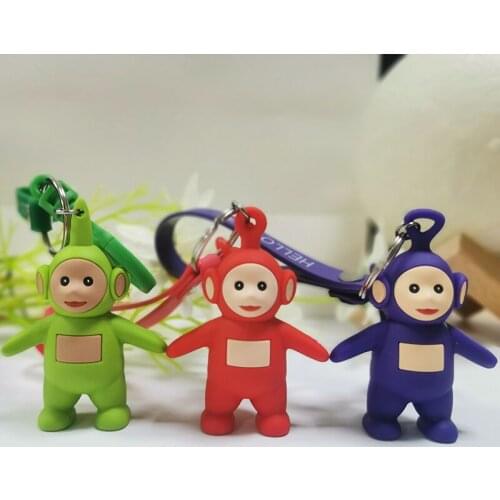 Original Teletubbies Key Chain Cartoon Anime PVC Soft Glue Doll Keyring Pendant Couples Children Bag Ornament Gift Accessories