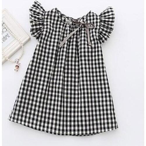 2-7Y Kids Baby Girls Dress Retro Ruffle Plaid Princess Toddler Summer Casual Sundress Baby Girl Party Dress