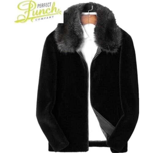 Coat Real Sheep Shearling Winter Jacket Men Raccoon Collar 100% Wool Fur Coats Plus Size 5xl Manteau LSY088406 MY1820