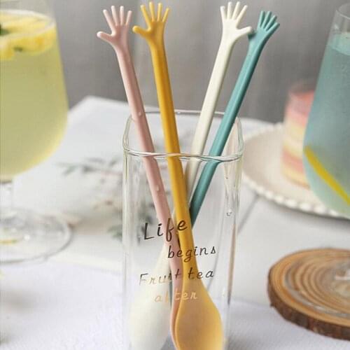 4Pcs/lot Creative Plastic Spoon With Long Handle Coffee Icecream Drinks Mixing Spoon Accessories Children Tableware