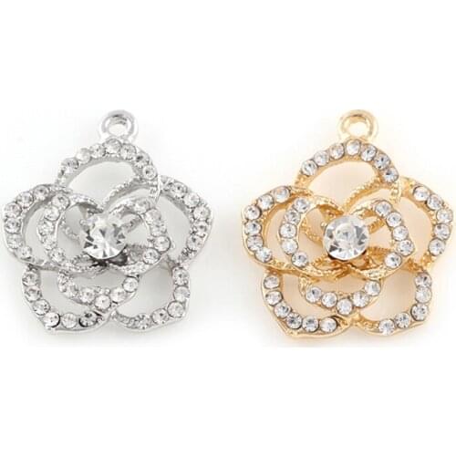 10pcs/lot Rose Flower Rhinestone Dangle Handmade Charms Pendant DIY for Bracelet Necklace Bag