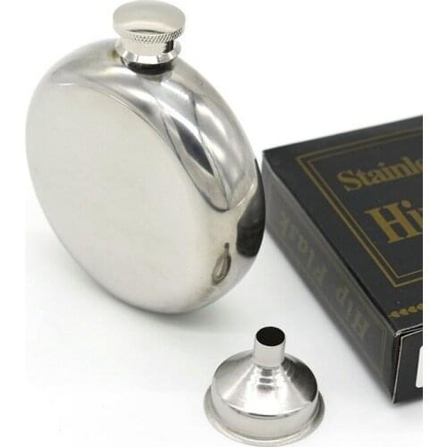 5oz Stainless Steel Portable Hip Flask Circular Liquor Wine Flagon Whisky Alcohol Cap Funnel Drinkware Mirror Polished