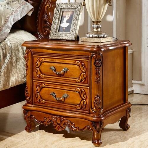 American Bedside Table Solid Wood Oak Bedside Table Bedroom Storage Storage with Drawers European Style Carved Bedside Table