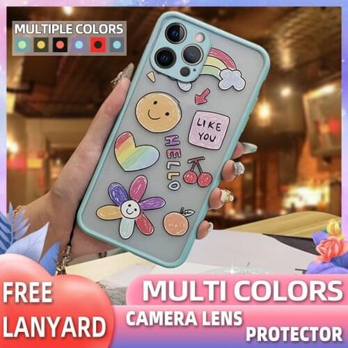 Simplicity cute Phone Case For iphone 12 Pro Contrast button Skin-friendly feel Lanyard